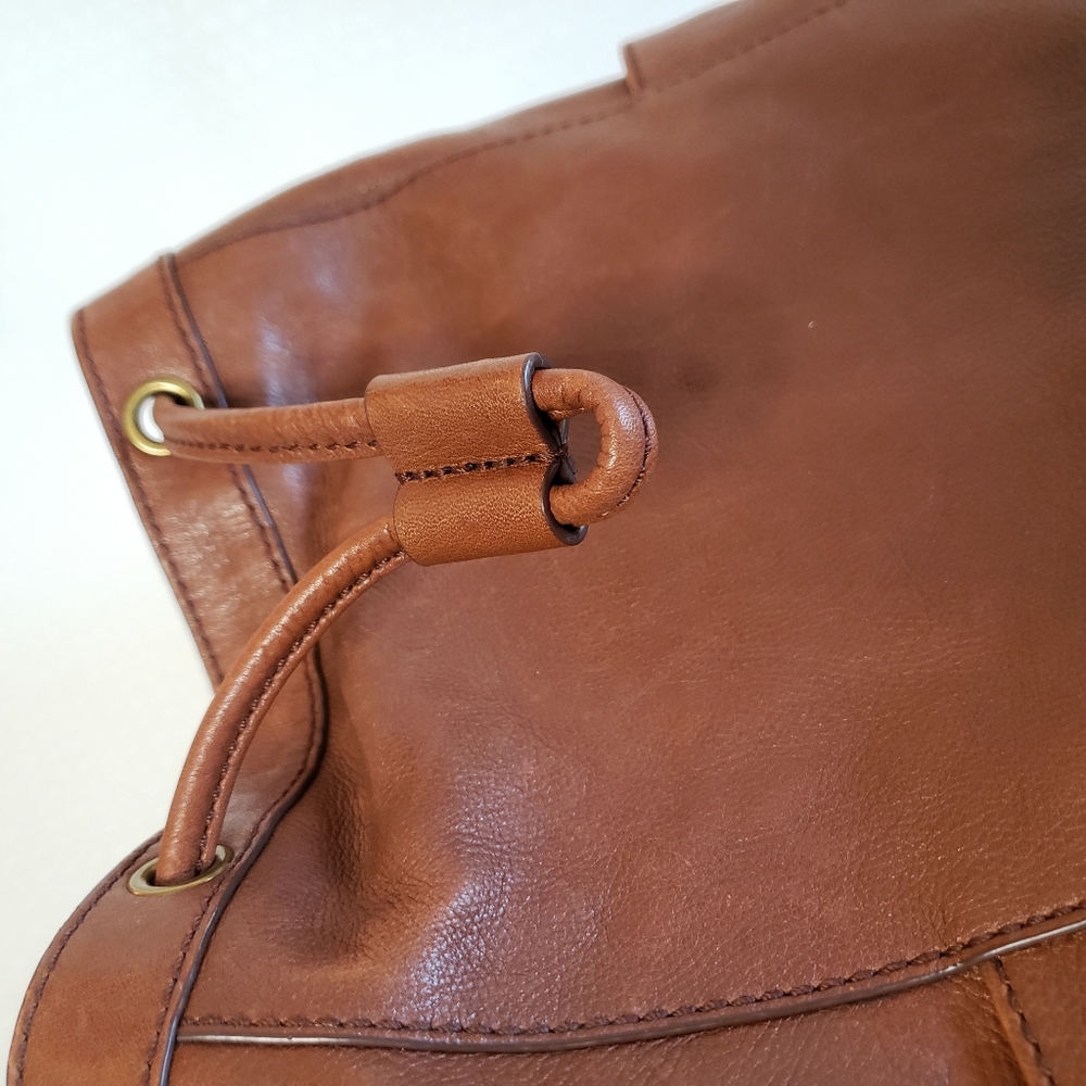Fossil VTG Leather Drawstring Purse Bag Tote - Picture 4 of 13
